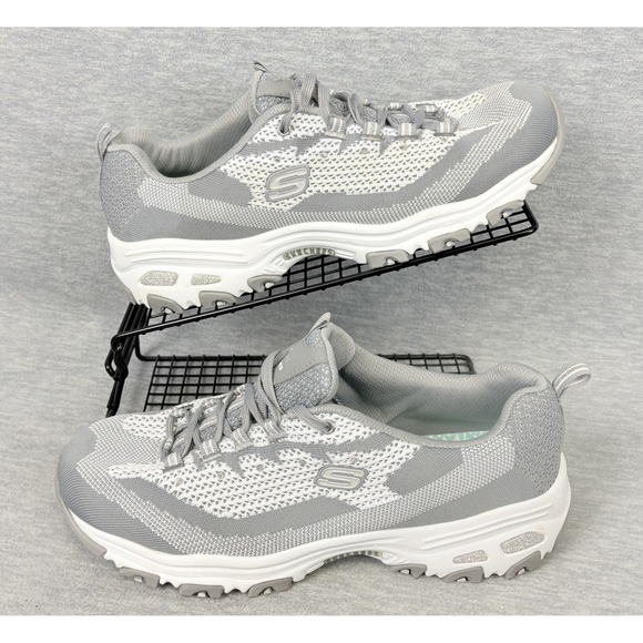 Skechers Shoes - Skechers D'Lites Sneakers Womens 11 Gray White Knit Rhinestone 11955 GYW